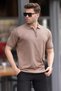 Brown Zipper Detailed Polo Collar Knitwear T-Shirt 6885