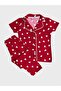 Girl's 100% Cotton Red Heart Patterned Shirt Collar Buttoned Short Sleeve Pajama Set