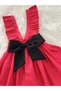Girl's Red Polka Dots Bow Ruffle Strap Salopet Dress (100% Cotton Fabric) - 7