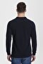 Men's Navy Blue Cotton Long Sleeve Polo Neck T-shirt - 5