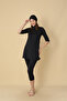 Half Zipper Three Quarter Sleeve Semi Covered Hijab Swimsuit 6110 - 4
