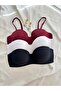3-Piece Gathering Underwire Unfilled Lotus Bra (Burgundy-White-Black) - 2