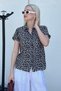 Black Floral Print Short Sleeve Women's Shirt Mg2098 - 4