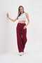 Women's Burgundy High Waist Wide Leg Palazzo Button Detail Slim Fit Calip Pants - 2