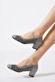 Muhriye Laser Silvery Mesh Women's Heeled Shoes Platinum Silvery