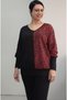 Black V-Neck Skirt Sleeve Cuff Bat Long-Sleeved Red Print Color Garnish Combed Viscose T-Shirt - 8
