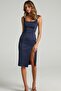 Navy Strappy Slit-Detail Midi Dress