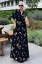 Black Floral Print Slit Detailed Long Dress MG2116 - 3