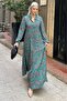 Green Ankles Elastic Half Button Polo Neck Floral Dress MG2029 - 4