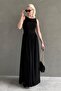 Black Front Draped Long Length Women's Dress Mg2364 - 4