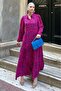 Red Ankles Elastic Half Button Polo Neck Floral Dress MG2029 - 4