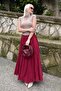 Burgundy Voile Fabric Basic Women's Long Length Women's Skirt Mg2366 - 4