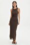Brown Print Mesh High Collar Maxi Dress Mg2097 - 3