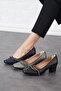 Navy Blue Striped Sagues Side Stone Women's Heeled Shoes - 5