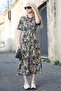 Black Floral Print Shirt Collar Midi Dress Mg1821 - 3