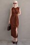 Brown Bronchi Midi Length Women's Dress Mg2418 - 4