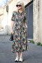 Black Floral Print Shirt Collar Midi Dress Mg1821 - 2