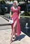 Red Patterned Slit Long Dress MG2004 - 2