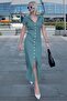 Mint Green Button V-Neck Long Knitwear Dress Mg2078 - 2