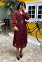 Burgundy Double Breasted Neck Polka Dot Chiffon Dress Mg2065 - 3