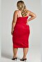 Red V-Neck Slit Satin Dress Mg1742 - 4