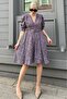 Purple Flower Patterned Watermelon Sleeve Mini Dress Mg1716 - 5