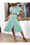 Mint Green Shirt Collar Long Dress MG1853 - 6