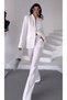 Women's Gold Buttoned Jacket Pants Suit White - 3