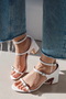 Keep Women's Mary Jane Closed Back Three-Striped Square Toe Helmet Short Block Heeled Shoes - 3