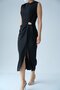 Women's Black Crew Neck Drape Gold Accessory Detailed Slit Midi Dress - 4