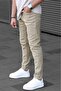 Men's Stone Color Canvas Slim Fit Trousers - 5