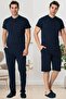 Mecit 2769 Navy Blue Men's Pajama Set with Large Size Shorts