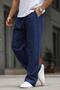 Navy Blue Men's Relaxed Cut Linen Trousers 6539 - 4