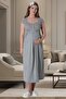 Mecit 6007 Gray Maternity Nightgown Set with Dressing Gown - 2