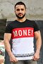 Color Blocked Text Detailed Black T-Shirt 3077 - 4