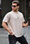 Beige Oversize Crew Neck Men's T-Shirt 6179 - 4