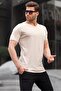 Basic V-Neck Beige T-Shirt 5281 - 2