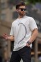 Ecru Crew Neck Printed Short Sleeve Overfit T-Shirt 7040 - 2