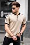 Beige Zip-Collar Men's Jersey T-Shirt