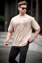 Beige Oversize T-Shirt with Pocket Detail 7008 - 2