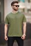 Khaki Bicycle Collar Striped T-shirt 7022 - 2