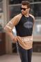 Black Crew Neck Color Block Printed Men's T-Shirt 7027