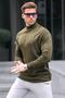 Khaki Slim Fit Half Turtleneck Striped Non-Pilling Men's Knitwear Sweater 6344 - 2