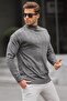 Anthracite Slim Fit Half Turtleneck Striped Non-Pilling Men's Knitwear Sweater 6344