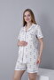 Front Buttoned Shirt Collar Printed Short Sleeve Woven Fabric Maternity and Maternity Shorts Pajama Set - 5
