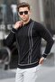 Black Zippered Polo Neck Knitwear Men's Sweater 6823
