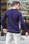 Navy Blue Zippered Polo Collar Knitwear Men's Sweater 6823 - 3