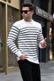 Bone Striped Crew Neck Knitwear Sweater 5992