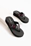 Kaila Women's Black Platform Wedge Heel 4.5 cm Fabric Flip Flops Summer Pool Beach Slippers - 2