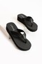 Kaila Women's Black Platform Wedge Heel 4.5cm Fabric Flip-Flops, Non-Painful Summer Pool Beach Slippers - 2